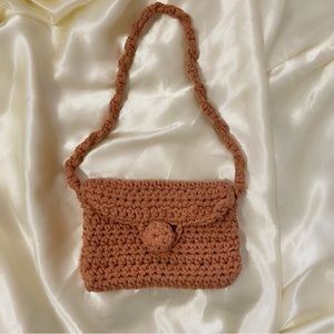 Vintage crochet macrame peach color purse handbag mini small boho cute